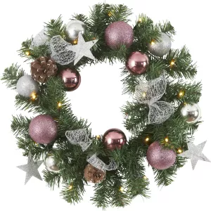 6: Noel LED-julekrans med sølv-/pinkfarvet dekoration