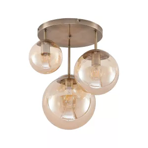 10: Lindby Teeja-loftlampe, 3 glaskugler, ravgul