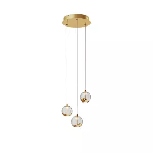 5: LED-pendellampe Hayley med glaskugler, 3 lys, guld