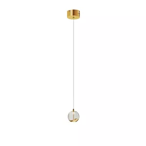 10: LED-pendellampe Hayley med glaskugle, 1 lys, guld