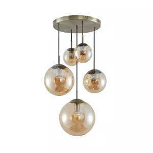 5: Lindby Teeja-hængelampe, 5 glaskugler, ravgul