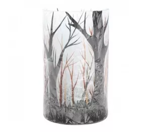 4: Fyrfadsglas med skov - Brun og Hvid -  H 12,5 cm  Ø 10 cm