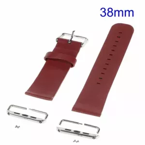12: Apple Watch 38mm - 40mm Ægte Læder Armbånd med 2 Metalbånd Connector Spænde - Rød