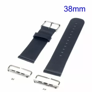 13: Apple Watch 38mm - 40mm Ægte Læder Armbånd med 2 Metalbånd Connector Spænde - Mørkeblå