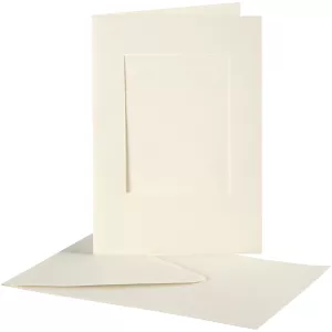 1: Passepartoutkort med kuvert, rektangulær, kort str. 10,5x15 cm, kuvert str. 11,5x16,5 cm, råhvid, 10 sæt/ 1 pk.