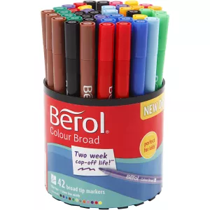 3: Berol Colourfine tusch, diam. 10 mm, streg 0,3-0,7 mm, ass. farver, 42 stk./ 1 ds.