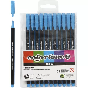 3: Colortime Fineliner Tusch, streg 0,6-0,7 mm, lyseblå, 12 stk./ 1 pk.