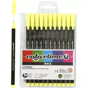 12: Colortime Fineliner Tusch, streg 0,6-0,7 mm, gul, 12 stk./ 1 pk.