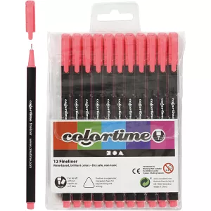 10: Colortime Fineliner Tusch, streg 0,6-0,7 mm, pink, 12 stk./ 1 pk.