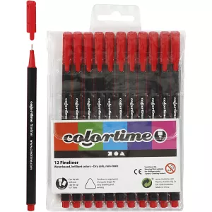 9: Colortime Fineliner Tusch, streg 0,6-0,7 mm, rød, 12 stk./ 1 pk.