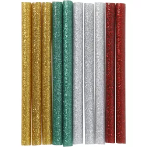 2: Limstænger, L: 10 cm, glitter, guld, grøn, rød, sølv, 10 stk./ 1 pk.