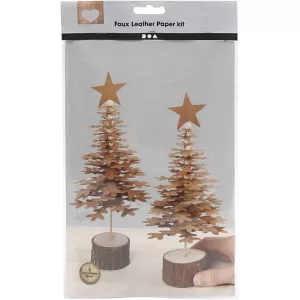 7: Juletræer af læderpapir, tykkelse 0,55 mm, natur, 1 sæt