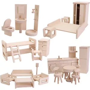 7: Dukkehusmøbler, Til 5 rum, str. 6-24 cm, 23 stk./ 1 sæt