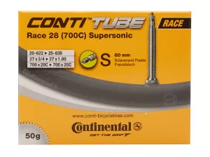 7: Continental Race 28 Supersonic - Cykelslange - Str. 700x20-25c - 60 mm racerventil