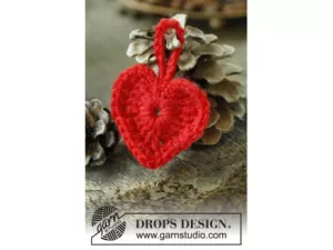 11: Heart of the Season by DROPS Design - Julehjerter Hækleopskrift 5 cm - - Heart of the Season by DROPS Design