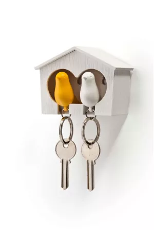 12: Qualy design Hvid Dobbelt Nøgleholder med Hvid & Gul fugl