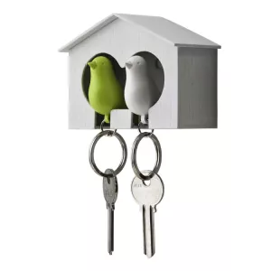 15: Qualy design Hvid Dobbelt Nøgleholder med Grøn & Hvid fugl