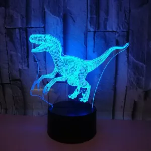 2: Dinosaurus 3D lampe. Flot Velociraptor lampe. Farveskift mellem 7 farver.
