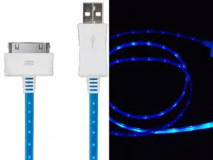 9: LED lys USB Data-/ladekabel til iPhone, iPad mm. 1 meter. Blå.