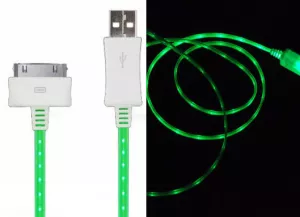 10: LED lys USB Data-/ladekabel til iPhone, iPad mm. 1 meter. Grøn