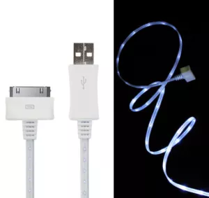 7: LED lys USB Data-/ladekabel til iPhone, iPad mm. 1 meter. Hvid.