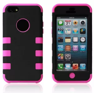 6: 3-delt Robot silicone cover til iPhone 5C. Hot pink.