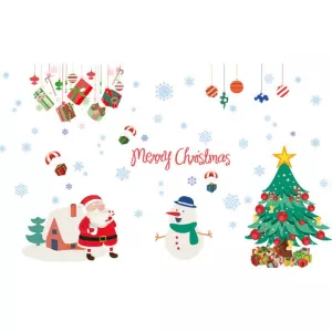 2: Hyggelig jule wallsticker med snemand, juletræ, julemand mm.