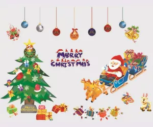 1: Merry Christmas Jule wallsticker. Julemand, juletræ, pynt mm.