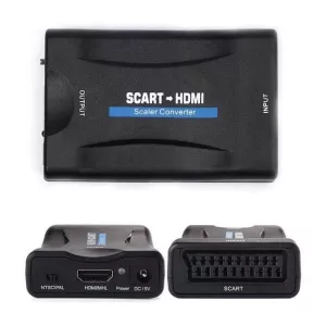 2: Scart til HDMI konverter. Inkl strømforsyning.