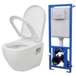 4: vidaXL væghængt toilet med cisterne keramik hvid
