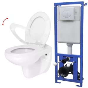 9: vidaXL væghængt toilet med cisterne soft close-sæde keramik hvid