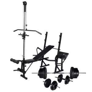 5: vidaXL træningsbænk med vægtstativ, vægtstangs- og håndvægtssæt 60,5 kg