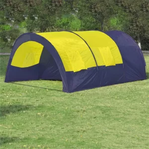 6: vidaXL campingtelt i polyester til 6 personer blå og gul