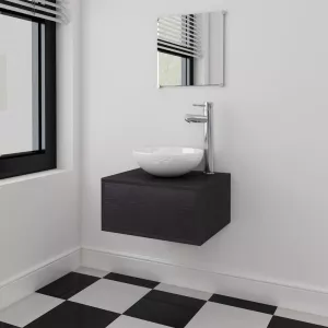 7: vidaXL sæt med badeværelsesmøbler m/håndvask + vandhane 4 dele sort