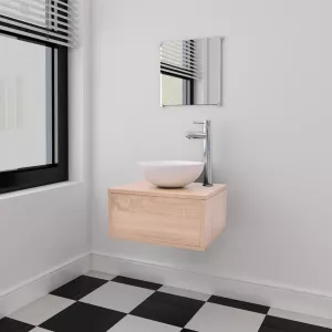 11: vidaXL sæt med badeværelsesmøbler m/håndvask + vandhane 4 dele beige