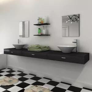 8: vidaXL sæt med badeværelsesmøbler m/håndvask + vandhane 9 dele sort