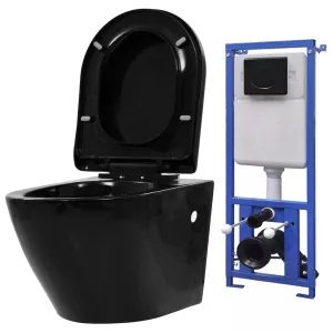 2: vidaXL væghængt toilet med skjult cisterne keramisk sort