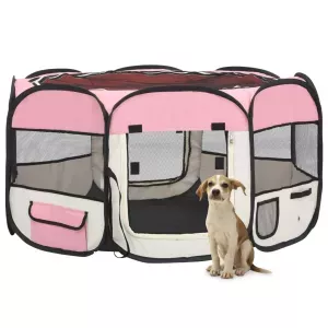 9: vidaXL foldbar hundegård med bæretaske 125x125x61 cm lyserød