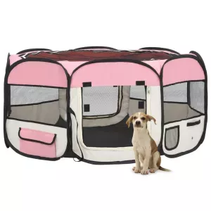 12: vidaXL foldbar hundegård med bæretaske 145x145x61 cm lyserød