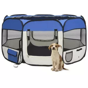 4: vidaXL foldbar hundegård med bæretaske 125x125x61 cm blå
