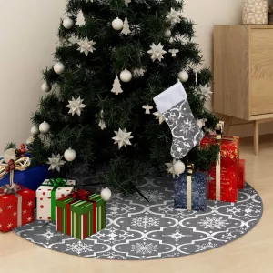 2: vidaXL luksuriøs skjuler til juletræsfod med julesok 150 cm stof grå