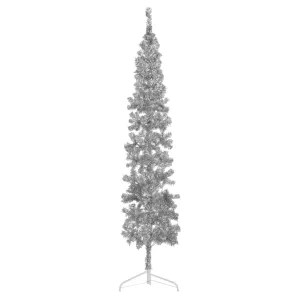 1: vidaXL kunstigt halvt juletræ med juletræsfod 210 cm smalt sølvfarvet