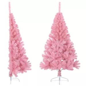 2: vidaXL kunstigt halvt juletræ med juletræsfod 120 cm PVC pink