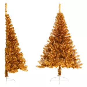 11: vidaXL kunstigt halvt juletræ med juletræsfod 120 cm PVC guldfarve