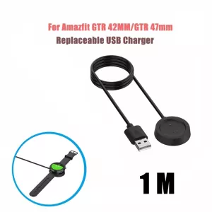1: Xiaomi Huami Amazfit GTR 42mm/47mm - USB oplader kabel 1m - Sort
