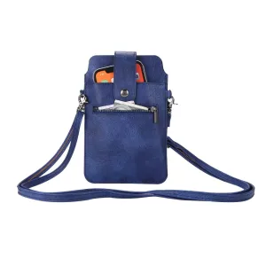14: iPhone / Smartphone - Læder taske/pouch - Justerbar skulderrem - Str. 19*12cm - med kortholder og lomme med lynlås - Blå