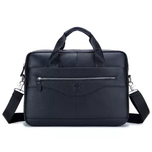 6: BULLCAPTAIN skulder- / laptoptaske i ægte læder 40,5x29cm - Sort
