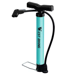 3: WEST BIKING - Cykelpumpe / Bold pumpe - Med håndtag og fodstøtte - i Aluminium