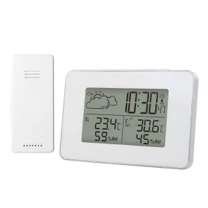 8: Digital vejrstation - Trådløs - Termoter - Klokke - Hygrometer - LCD skærm - Hvid