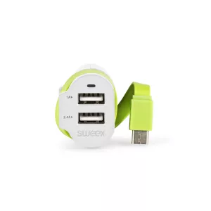 10: Sweex - Biloplader 3-Udgange 6A 2 x USB / USB-C Hvid/Grøn